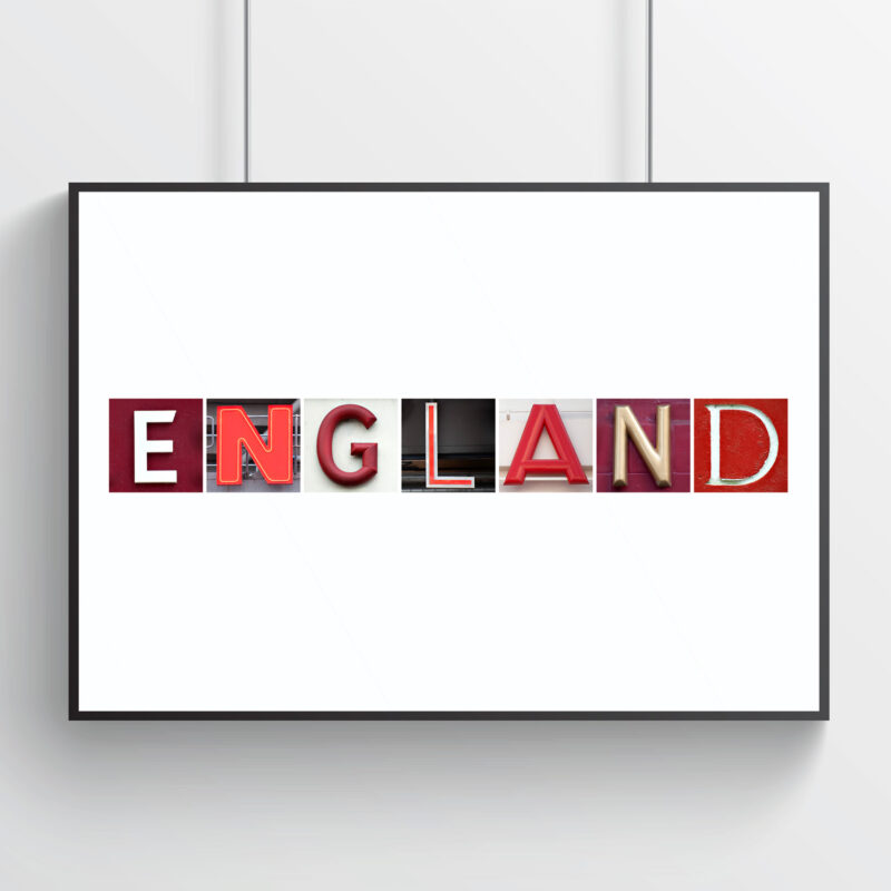The word England made up from letters across the country