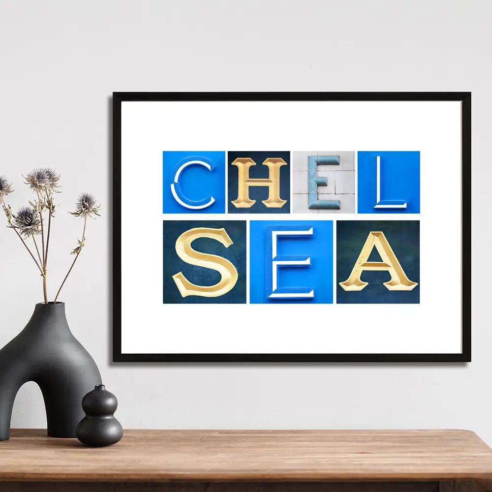 Chelsea art print created using letters photographed on buildings in the Chelsea area
