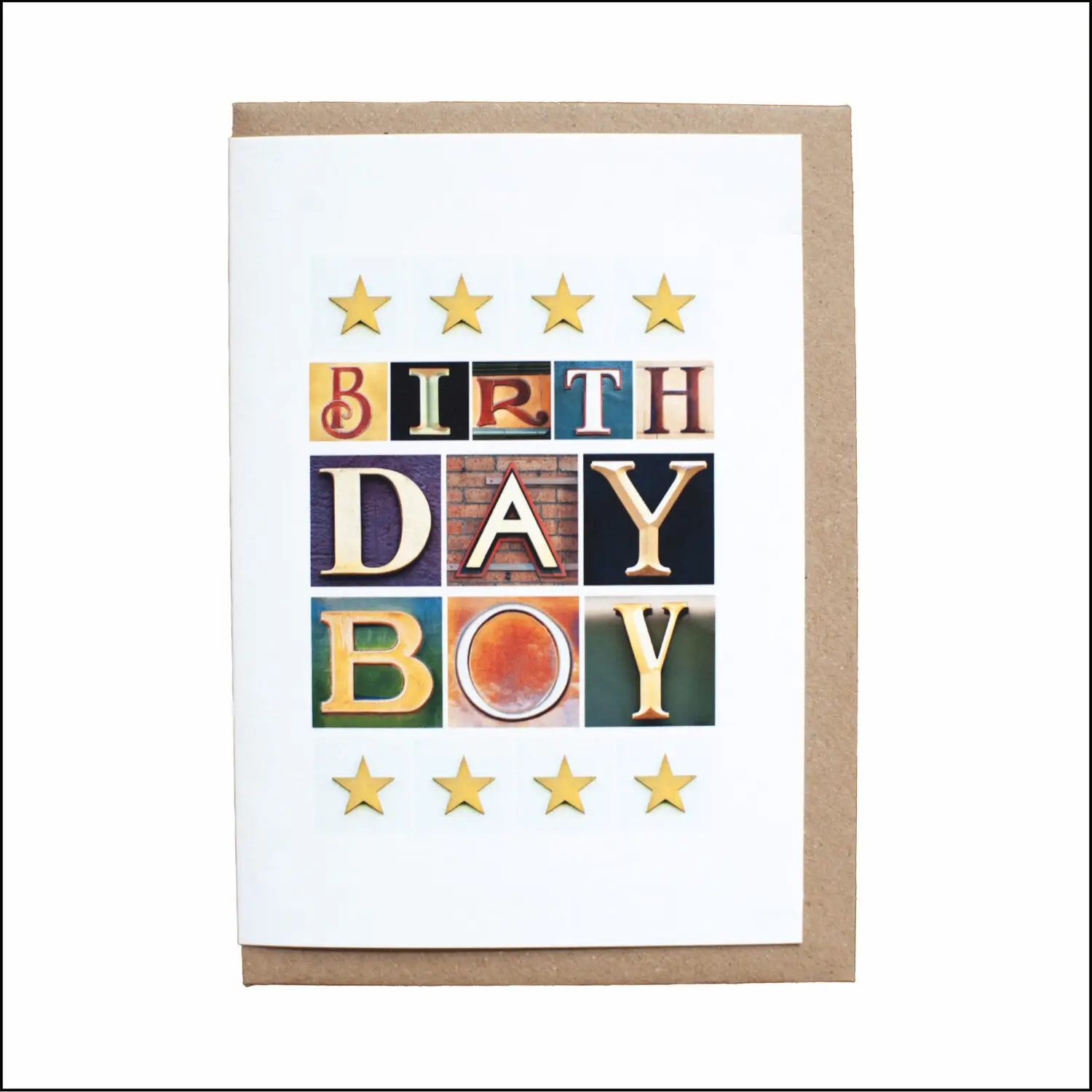 Birthday boy greeting card created using letters photographed on pubs around the UK