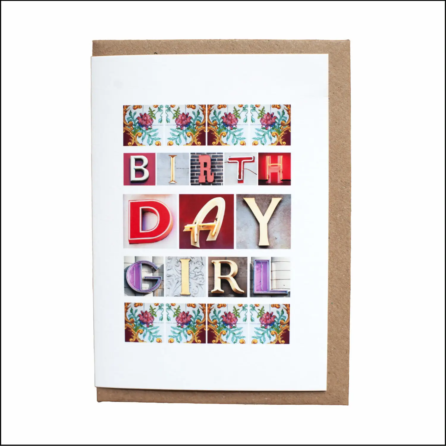 Birthday Girl greeting card created using letters photographed on buildings in the UK and Paris