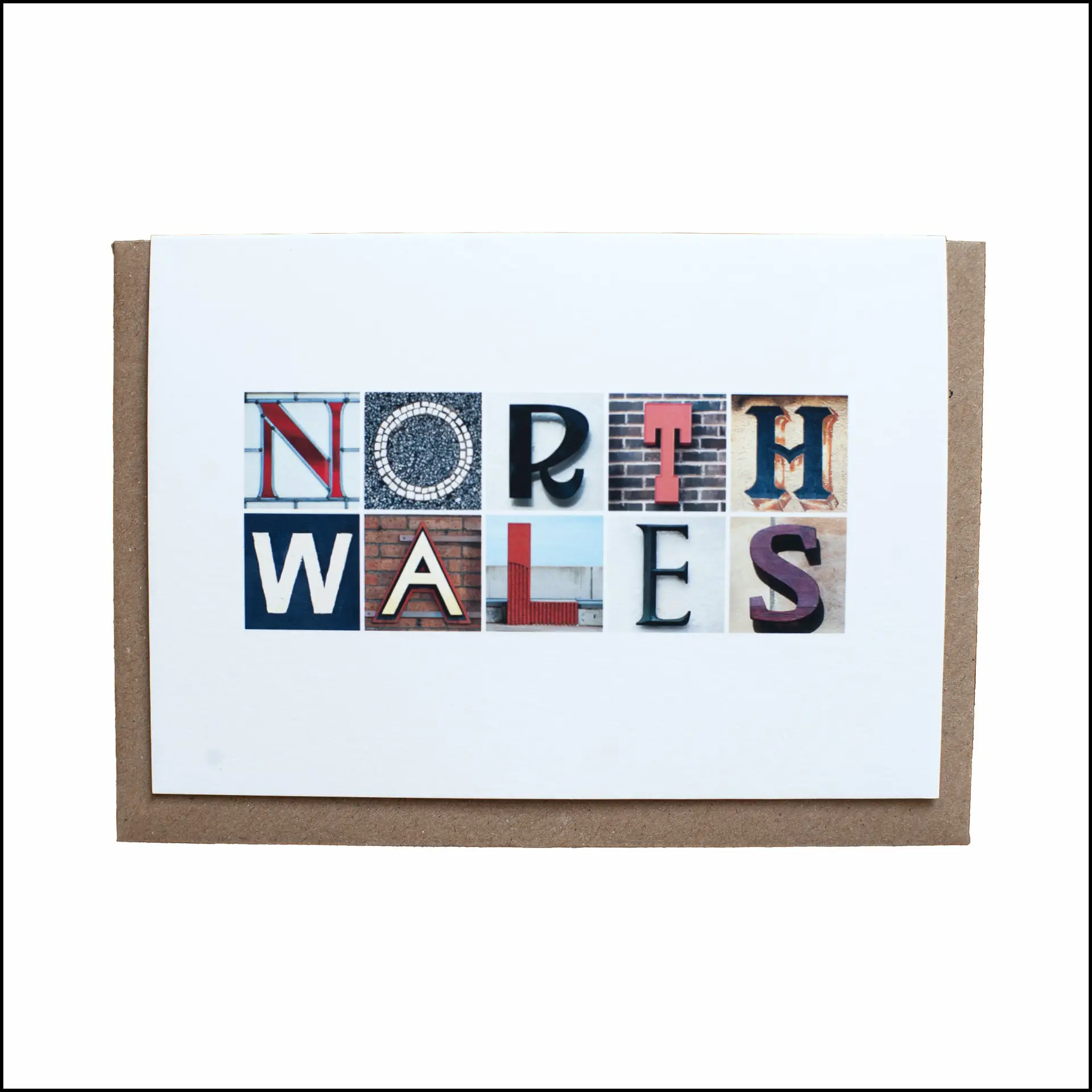 North wales greeting card created using letters photographed on buildings in north wales